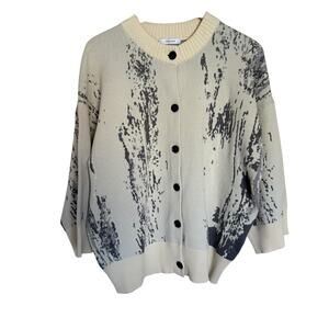 Jeanasis Jacquard Knit 3/4 Sleeve Cream and Gray Women's Sweater Freesize